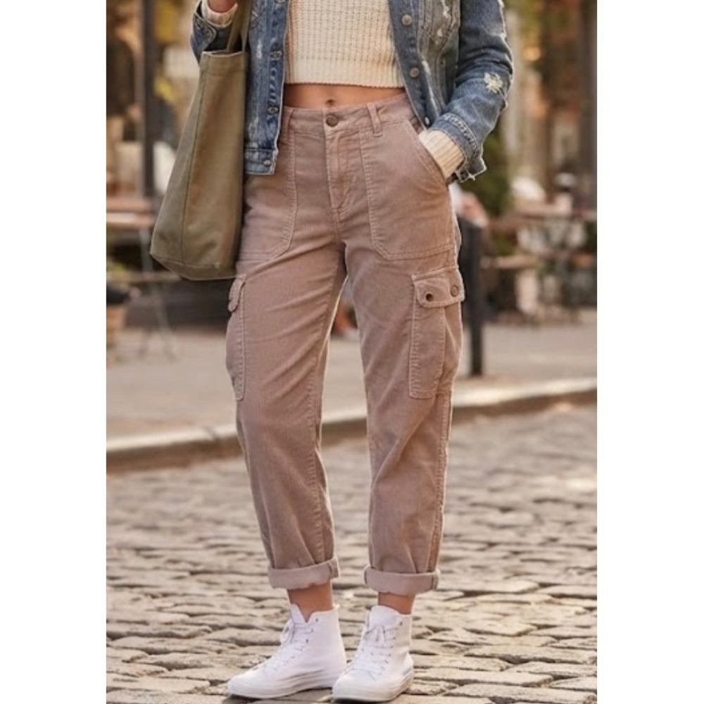 American Eagle Baggy‎ Jogger Corduroy Cargo Pants Tan Khaki Womens 0 Regular